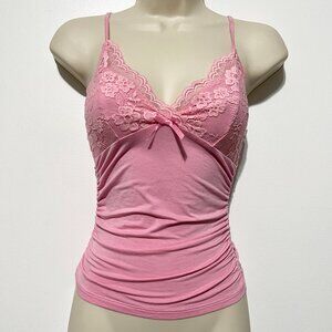 Womens Y2K Babydoll Cami Top XXS Pink Coquette Soft Girl Romantic Dainty Pastel